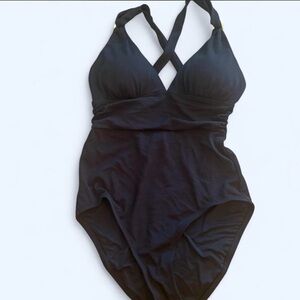 Tommy Bahama Black V-Neck Textured One Piece Swimwear